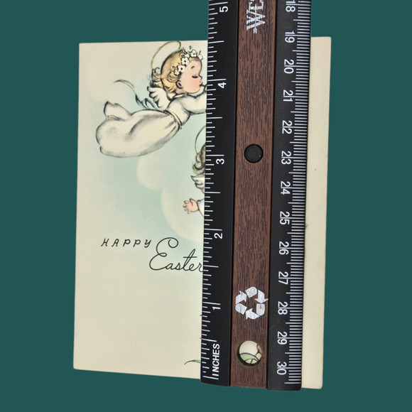 Marjorie Cooper Easter Two Cherub Angels Play Trumpets Vintage Rust Craft Card - Picture 7 of 9